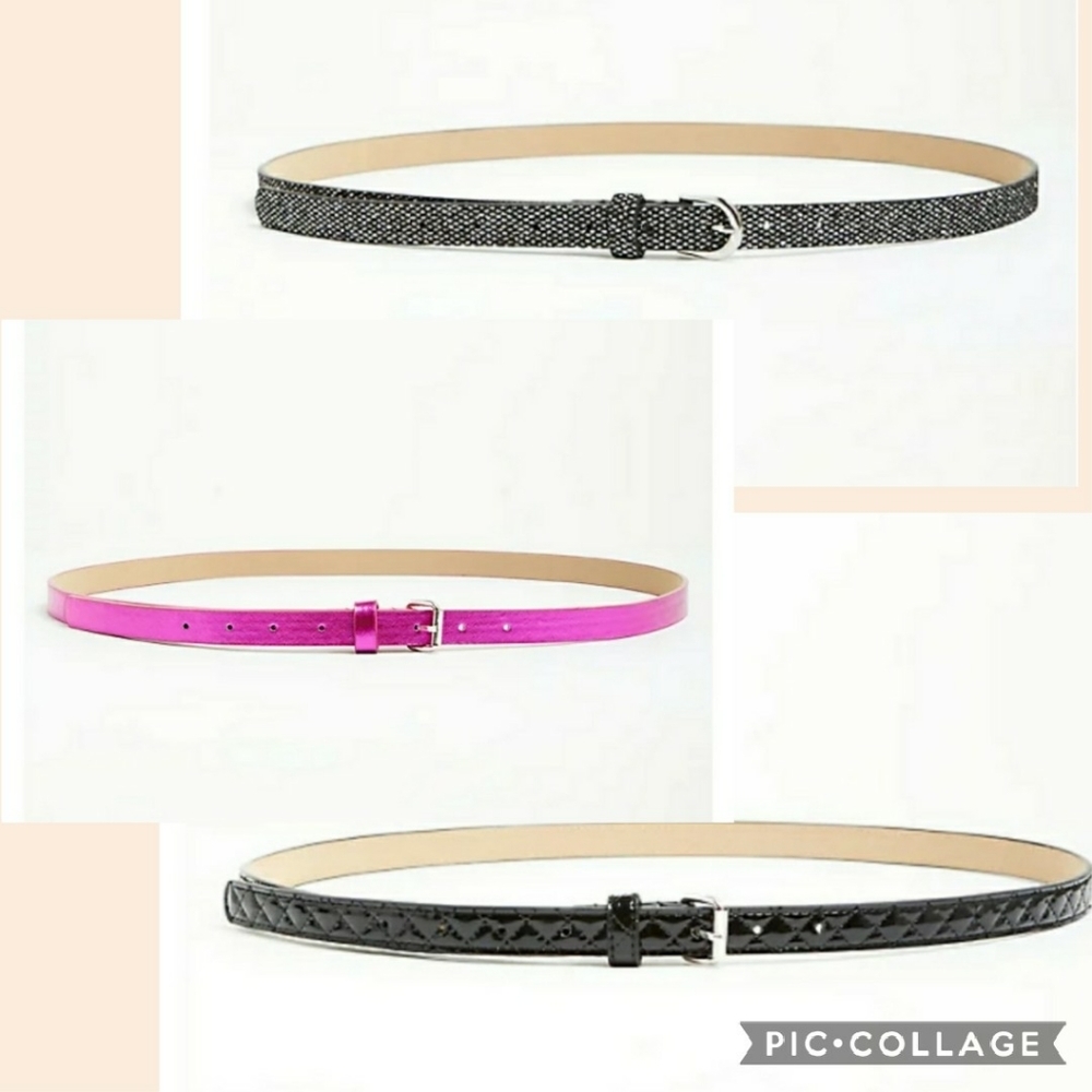 🆕✨1X - 3 PACK OF BELTS - FAUX PATENT LEATHER, METALLIC PINK AND GLITTER✨